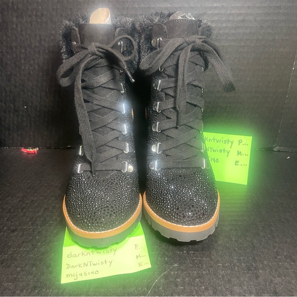 BNIB INTERNATIONAL CONCEPTS RHINESTONE BLACK FUR CUFF ANKLE BOOTS GORGEOUS! - Picture 10 of 10